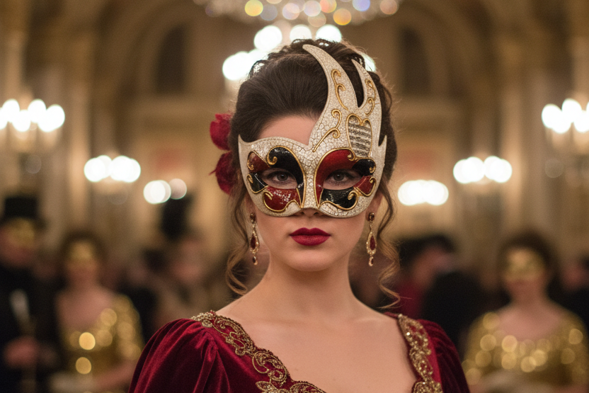 Woman Wearing Venetian Masquerade Mask